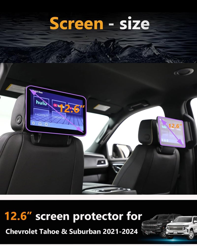 VIAROOM 2 Pack Screen Protector For Chevrolet Tahoe & Suburban 2021-2025,Rear Seat Screen Tempered Glass Film For Chevy Tahoe & Suburban 2025 2024 2023 2022 2021 Accessories- 12.6 inch - Image 2